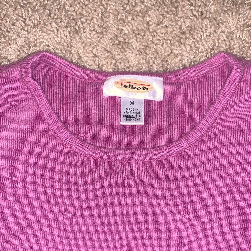 Women’s Talbots Lilac Purple Sleeveless Knit Dotted Cropped Sweater Vest Medium - Picture 4 of 8